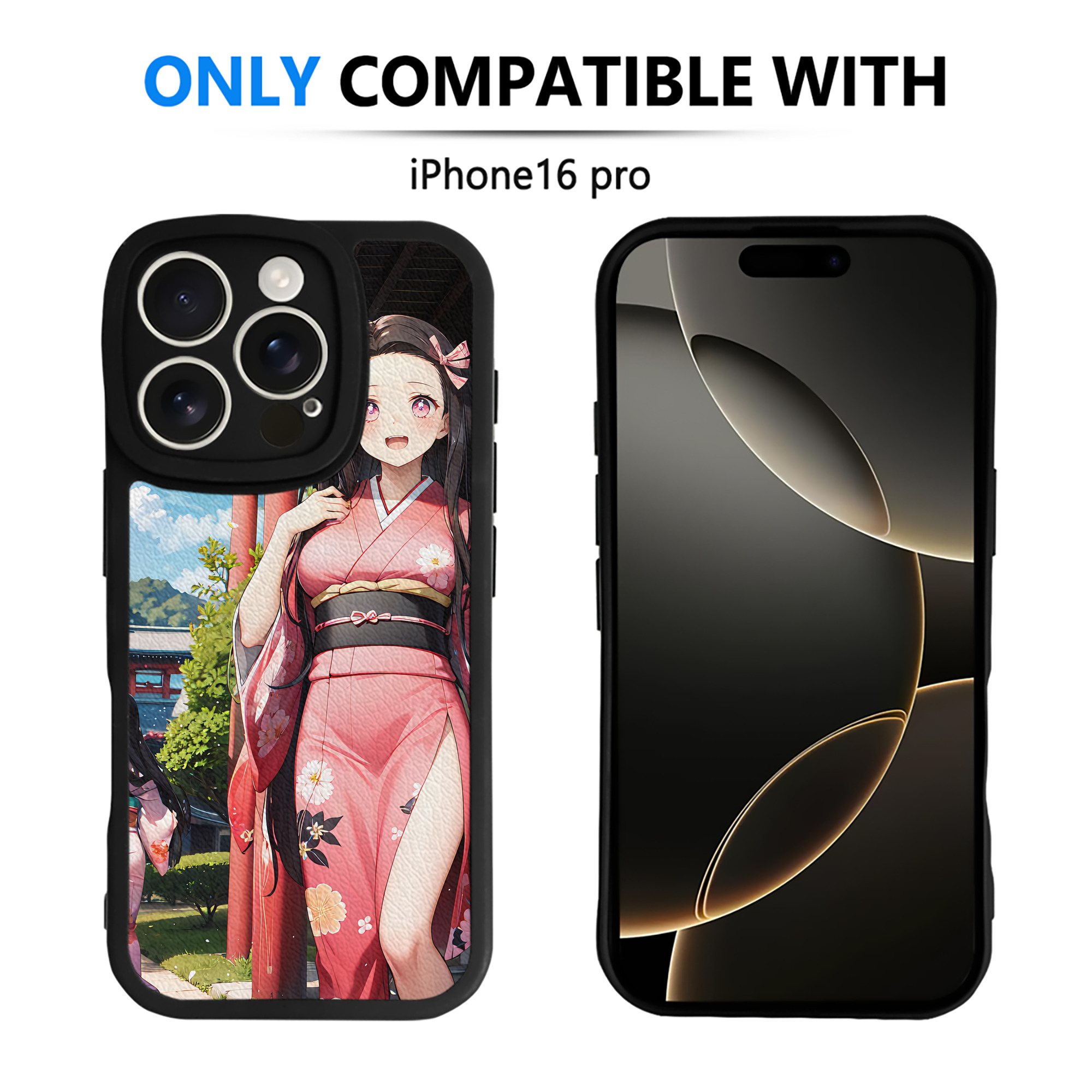 （画像用） 鬼滅の刃（きめつのやいば）竈門 禰󠄀豆子／かまど ねずこ Kamado Nezuko 【iPhone 16シリーズ対応】シリコンスマホケース（レザー調） 材質：シリコン